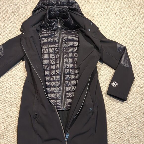 Michael Kors Softshell Puffer Coat Jacket Womens Small Black Hood Full Zip - Picture 4 of 9